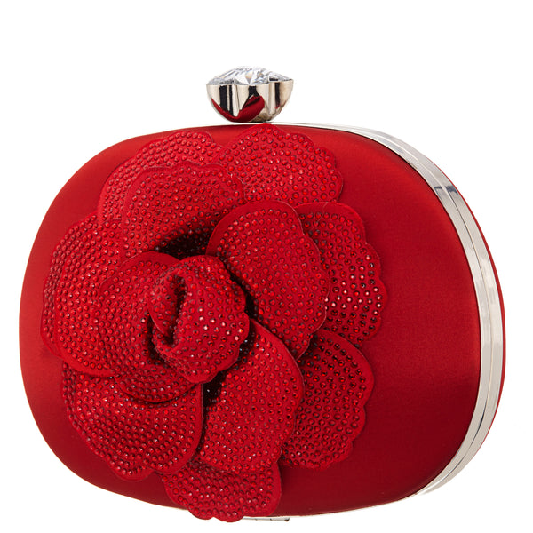 FLORES-RED ROUGE 
CRYSTAL EMBELLISHED FLOWER MINAUDIERE