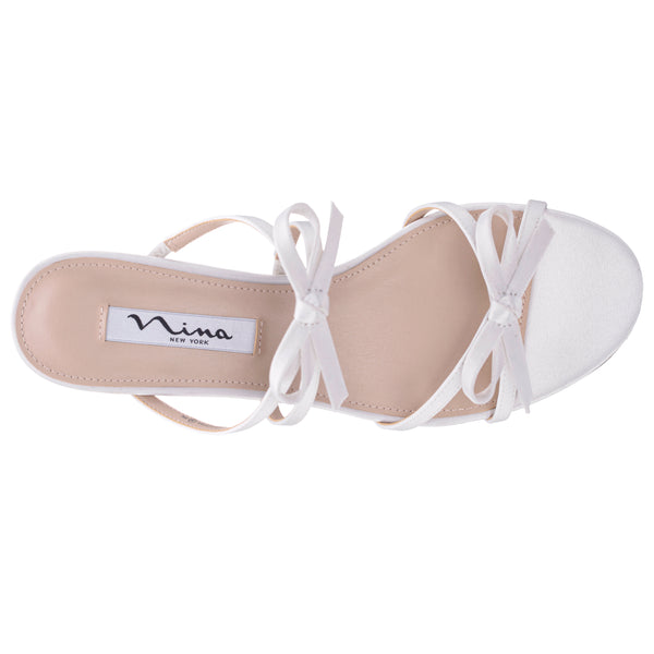 GABY-IVORY MID-HEEL SLIDE WITH BOWS ON A BLOCK HEEL