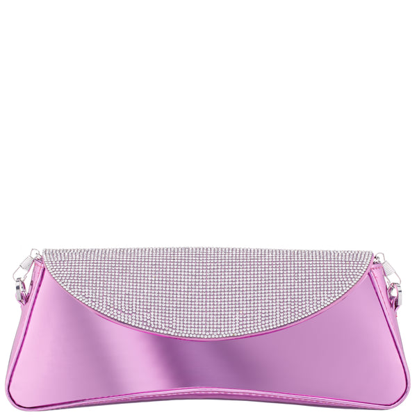 JOSELYN-ORCHID CRYSTAL FLAP MIRROR METALLIC PATENT CLUTCH BAG