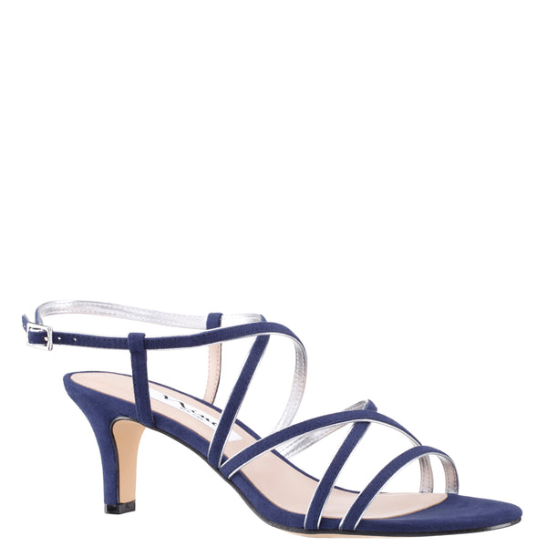 | Womens Neli Strappy Mid-Heel Suedette Sandal Nina Shoes Navy