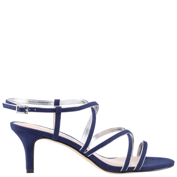 Womens Neli Navy Suedette Strappy Mid-Heel Sandal | Nina Shoes
