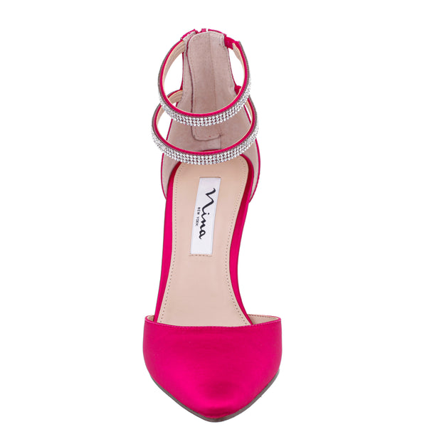 Womens Nikia Parfait Pink Satin Crystal Ankle-Strap Pointy-Toe