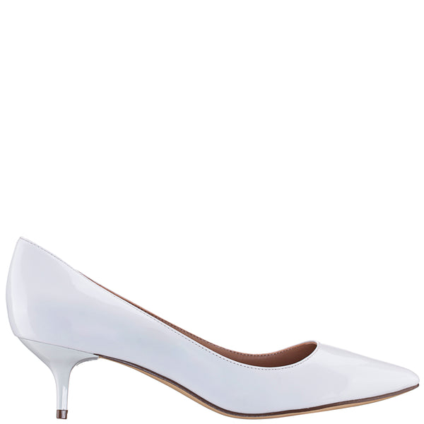 Womens Nina50 White Patent Leatherette PointedToe Kitten Heel Pump Nina Shoes