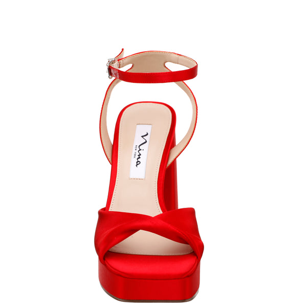 Womens Stacie Red Satin Block High-heel Platform Sandal