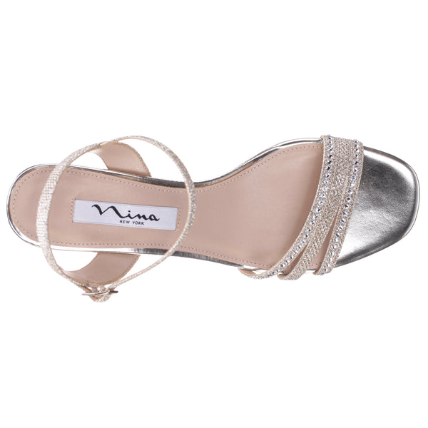 VYNETTA-SOFT PLATINO SATIN WITH CRYSTALS WEDGE SANDAL