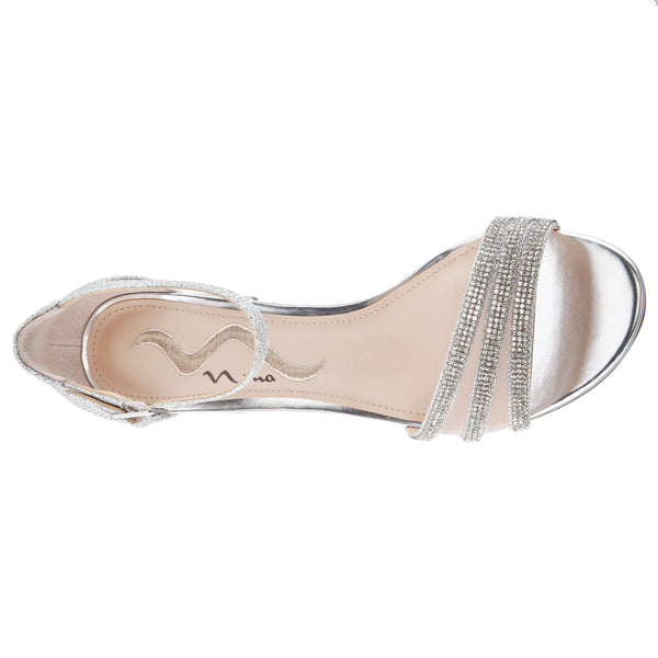 NAGIDA-Womens Silver Metallic Textured Block-Heel Sandal