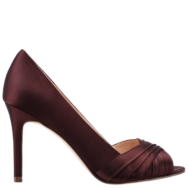 Womens Rhiyana Dark Chocolate Satin Peep Toe High-heel Classic Pump