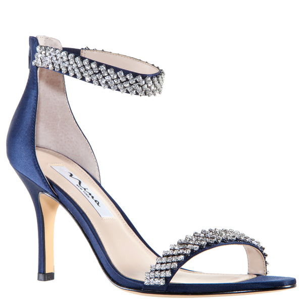 thumbnail image 2 of NINA Women's Satin Ankle Strap Heels - Black 9 Medium Dress Sandals With 3.5 Inch Heel 2 of 11