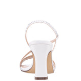 ABBI-Womens Ivory Textured Metallic & Crystal Slingback Mid-Heel Sandal