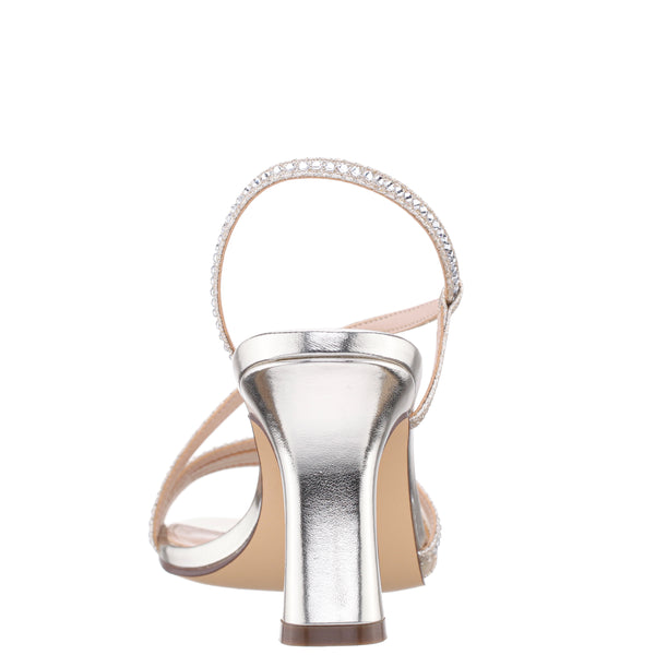 ABBI-Womens Soft Platino Textured Metallic & Crystal Slingback Mid-Heel Sandal