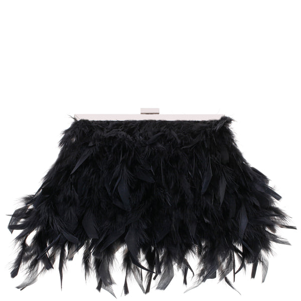 ALANA-BLACK ALL OVER FEATHER FRAME CLUTCH