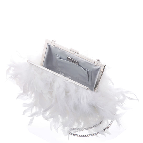 ALANA-WHITE ALL OVER FEATHER FRAME CLUTCH