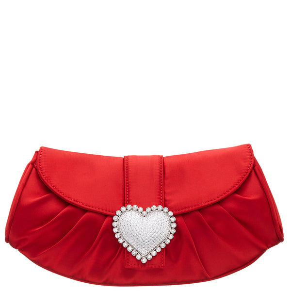 APOLINA-RED ROUGE 
CRYSTAL HEART ADORNED CLUTCH