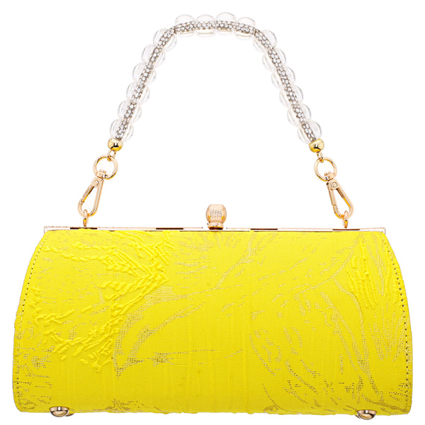 AUDRA-SUNSHINE YELLOW 
VINTAGE STYLE SATCHEL WITH CRYSTAL/LUCITE HANDLE