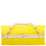 AUDRA-SUNSHINE YELLOW 
VINTAGE STYLE SATCHEL WITH CRYSTAL/LUCITE HANDLE