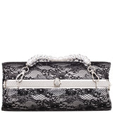 AUDRA-BLACK SILVER VINTAGE STYLE SATCHEL WITH CRYSTAL/LUCITE HANDLE
