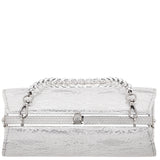 AUDRA-WHITE 
VINTAGE STYLE SATCHEL WITH CRYSTAL/LUCITE HANDLE