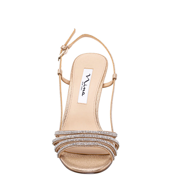 AVALEY-TAUPE METALLIC SUEDETTE WITH CRYSTALS HIGH HEEL SLINGBACK SANDAL