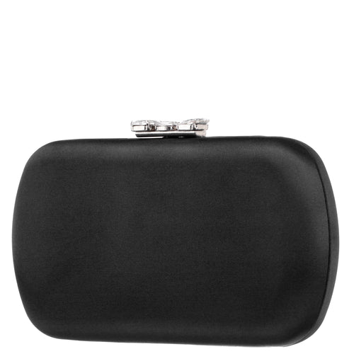 BETZY-BLACK 
SATIN MINAUDIERE WITH CHUNKY CRYSTAL CLASP