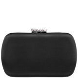 BETZY-BLACK 
SATIN MINAUDIERE WITH CHUNKY CRYSTAL CLASP
