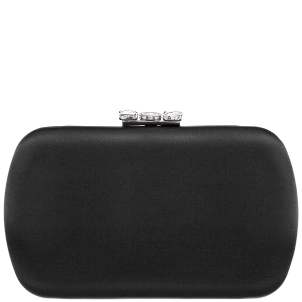 BETZY-BLACK SATIN MINAUDIERE WITH CHUNKY CRYSTAL CLASP – Nina Shoes