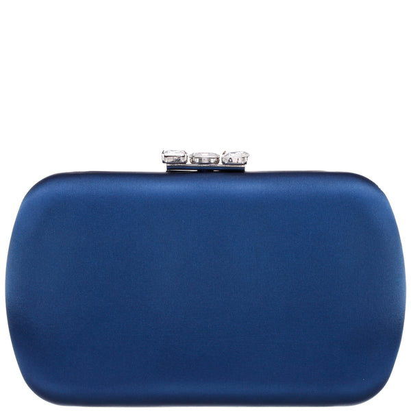 BETZY-NEW NAVY 
SATIN MINAUDIERE WITH CHUNKY CRYSTAL CLASP