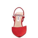 BILLIE-Women's Red Rouge Satin Pointed-Toe Mid-heel Dressy Pump