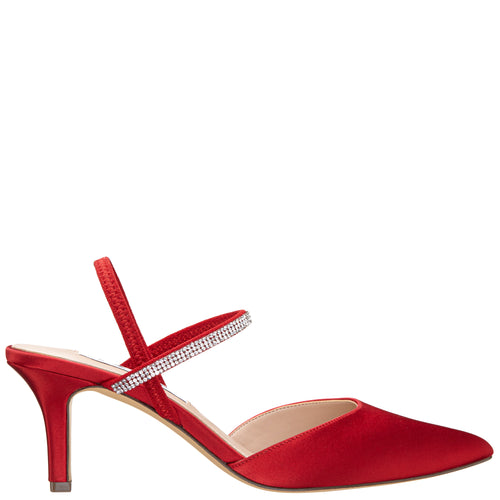 BILLIE-Women's Red Rouge Satin Pointed-Toe Mid-heel Dressy Pump