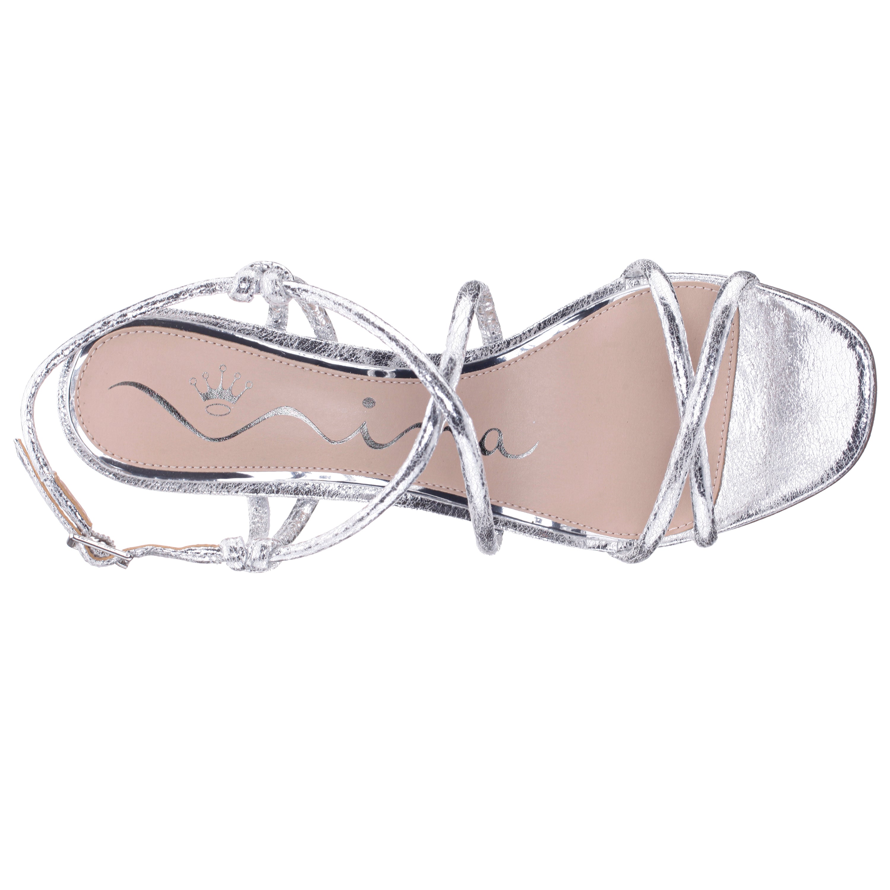 メリル Womens Bright Silver Metallic Mid-Heel Strappy Sandals