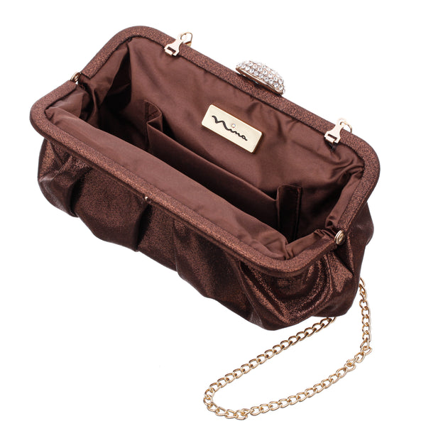 CONCORD-BRONZE PLEATED FRAME CLUTCH WITH CRYSTAL CLASP