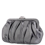 CONCORD-GUNMETAL PLEATED FRAME CLUTCH WITH CRYSTAL CLASP