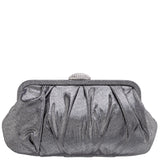 CONCORD-GUNMETAL PLEATED FRAME CLUTCH WITH CRYSTAL CLASP