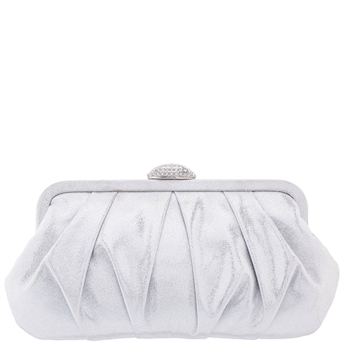CONCORD-TRUE SILVER PLEATED FRAME CLUTCH WITH CRYSTAL CLASP