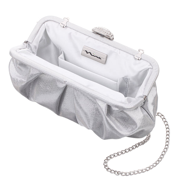 CONCORD-TRUE SILVER PLEATED FRAME CLUTCH WITH CRYSTAL CLASP