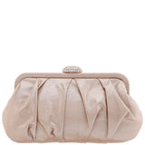 CONCORD-TAUPE PLEATED FRAME CLUTCH WITH CRYSTAL CLASP