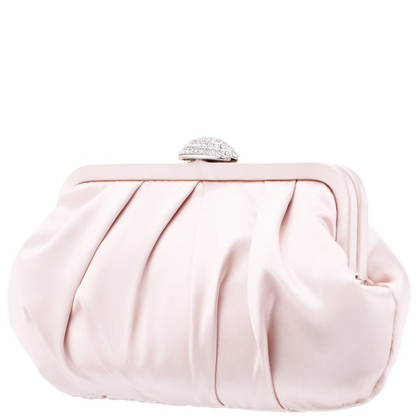 CONCORD-PEARL ROSE PLEATED FRAME CLUTCH WITH CRYSTAL CLASP