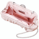 CONCORD-PEARL ROSE PLEATED FRAME CLUTCH WITH CRYSTAL CLASP