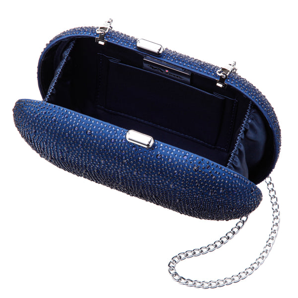 DALLY-NAVY ALLOVER CRYSTAL OVAL MINAUDIERE