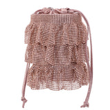 ELEGANT-ROSE GOLD 3 TIERED CRYSTAL MESH POUCH BAG