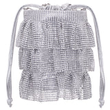 ELEGANT-SILVER 3 TIERED CRYSTAL MESH POUCH BAG
