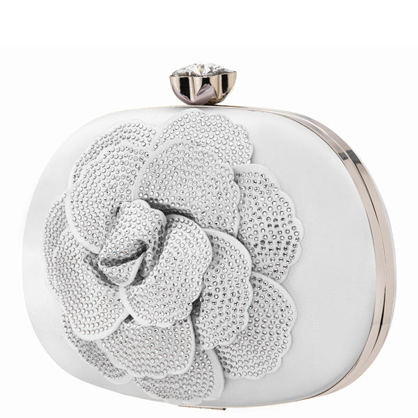 FLORES-WHITE 
CRYSTAL EMBELLISHED FLOWER MINAUDIERE