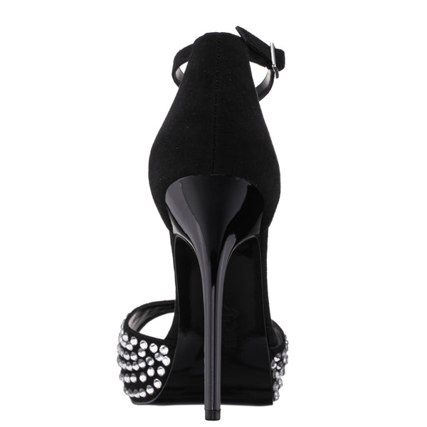 FRANCIA-Women's Black  Glam Suedette with Rhinestone Ultra-High Heel Platform Sandal