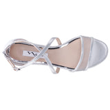 GINETTE-SILVER METALLIC SUEDETTE WITH MESH MID-BLOCK HEEL SANDAL