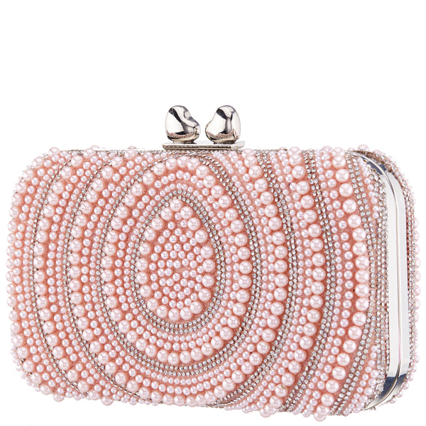 KENDRA-ROSE MIST BEADED/CRYSTAL MINAUDIERE WITH DOUBLE HEARTS CLASP