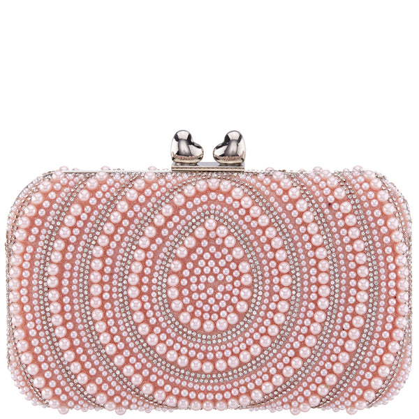 KENDRA-ROSE MIST BEADED/CRYSTAL MINAUDIERE WITH DOUBLE HEARTS CLASP