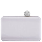 KIMBERLY-SILVER SATIN MINAUDIERE WITH CRYSTAL CLASP
