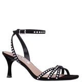 LAURA-Women's Black Glam Suedette with Rhinestones Mid-heel Sandals