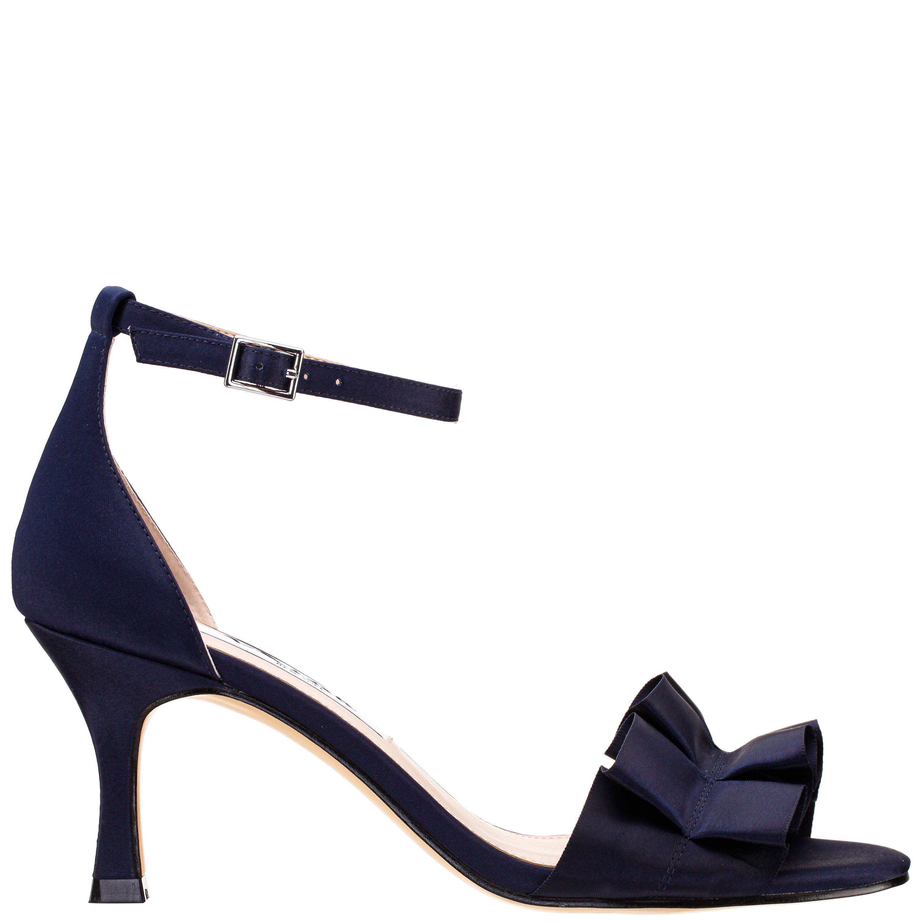 Womens Lisa Blue Satin W/Ruffle Detail Mid Heel Sandal | Nina Shoes