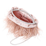 MINNIE-PEARL ROSE CRYSTAL HANDLE FEATHER POUCH