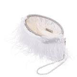 MINNIE-WHITE CRYSTAL HANDLE FEATHER POUCH